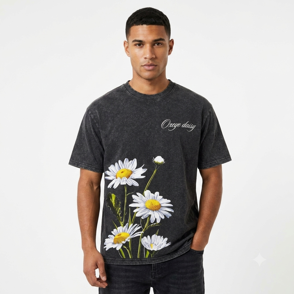"Oxeye Daisy" Acid Wash Graphic Oversized T-Shirt