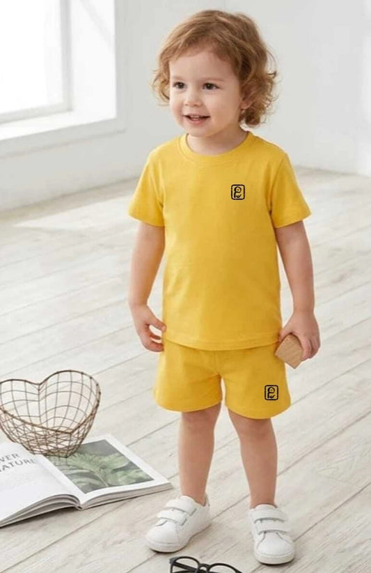 Kids Minimalist Solid Co-ord Set - Red Short Sleeve T-Shirt & Shorts 2-Piece Summer Outfit