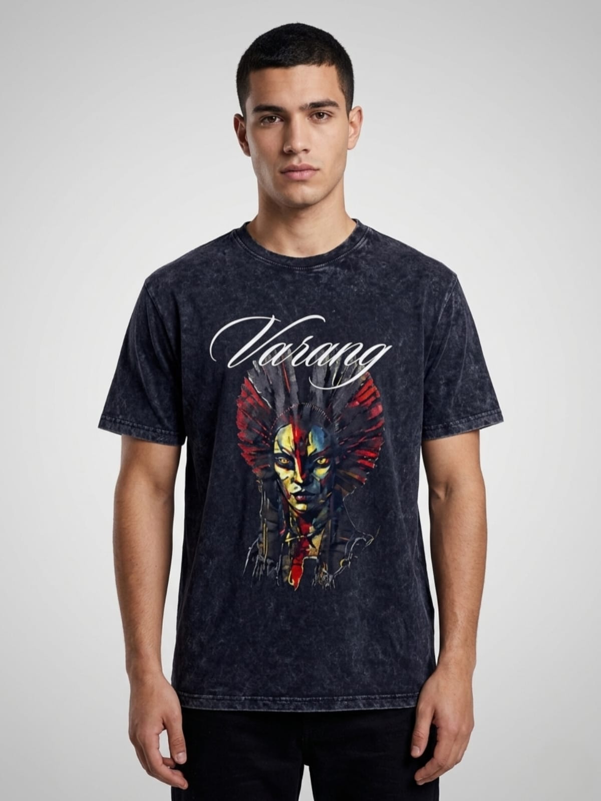 "Varang" Tribal Warrior Acid Wash Regular Fit T-Shirt
