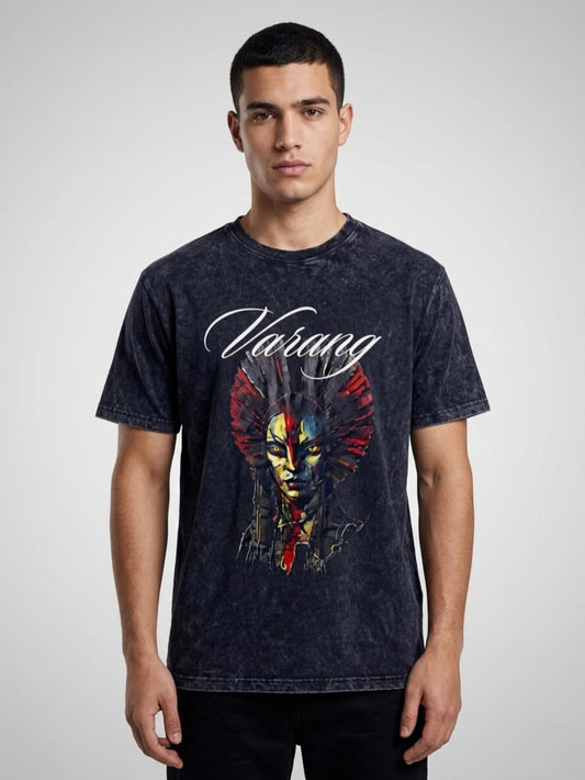 "Varang" Tribal Warrior Acid Wash Regular Fit T-Shirt