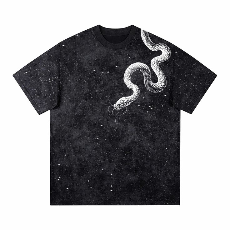 "Celestial Serpent" Cosmic Galaxy Oversized T-Shirt - Vintage Snake Graphic Streetwear Tee