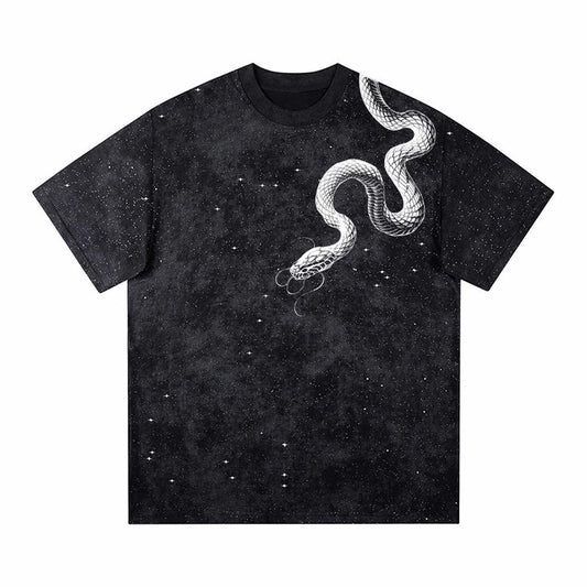 "Celestial Serpent" Cosmic Galaxy Oversized T-Shirt - Vintage Snake Graphic Streetwear Tee