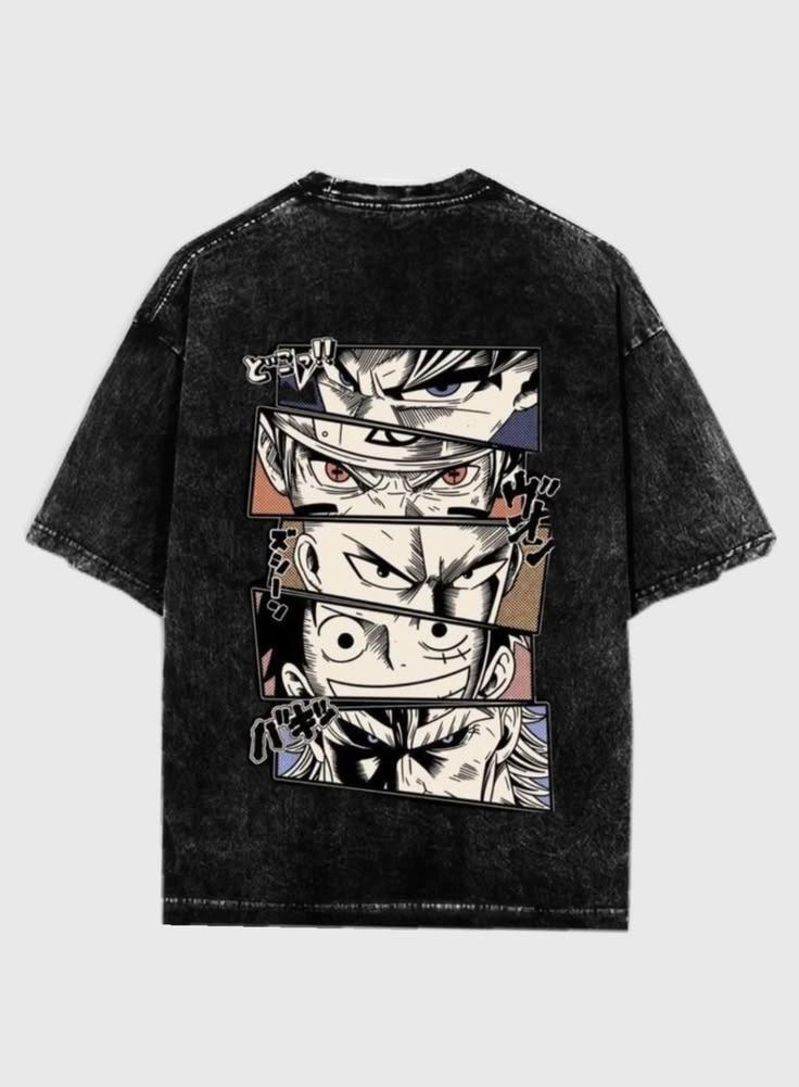 "Anime Legends" Eye Panel Oversized T-Shirt - Vintage Acid Wash Charcoal Back Print Tee