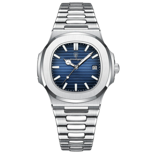 POEDAGAR Luxury Brand Men's Quartz Wristwatch Stainless Steel Waterproof Luminous Date Man Clock Square Business Watches For Men