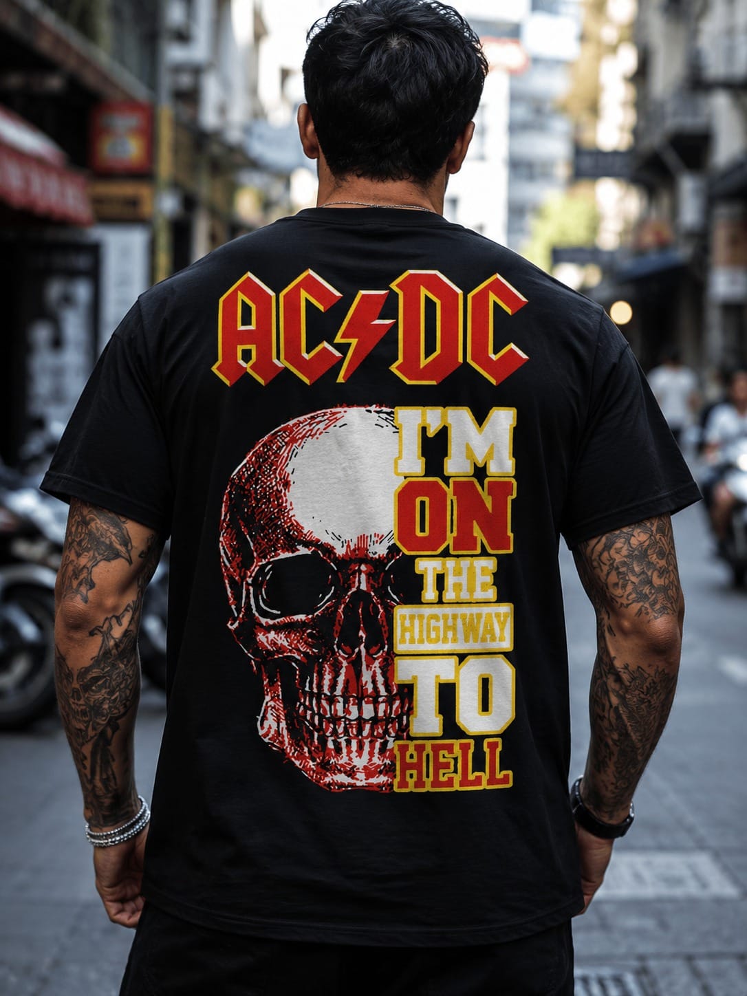 AC/DC "Highway To Hell" Vintage Rock Skull Black Graphic T-Shirt
