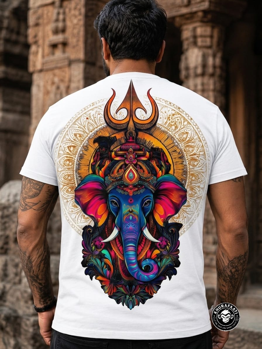 Lord Ganesha Trishul "Fearless" Graphic Oversized T-Shirt
