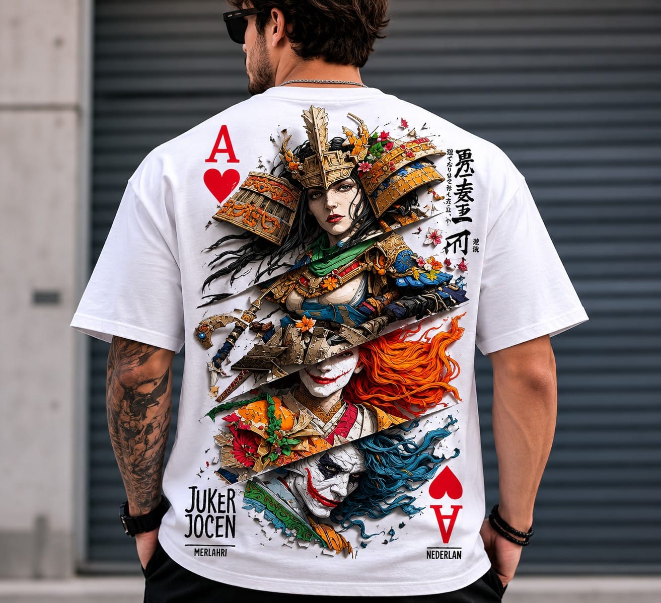 Japanese Samurai Female Warrior Playing Card White Oversized T-Shirt